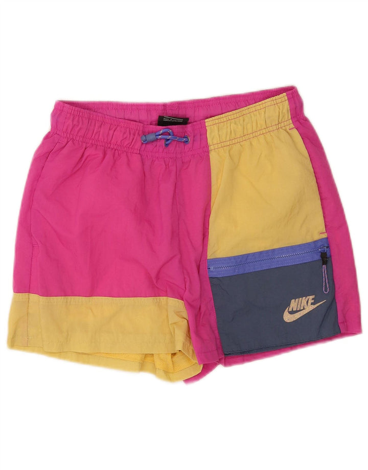Pantalones cortos deportivos Nike de nailon color block en rosa mediano