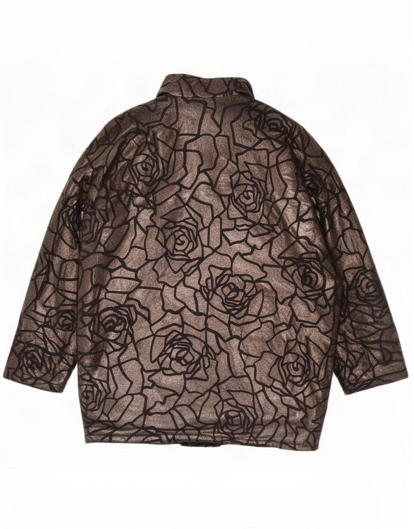 Vintage mujer 3/4 manga overcoat abrigo Reino Unido 14 medio negro floral