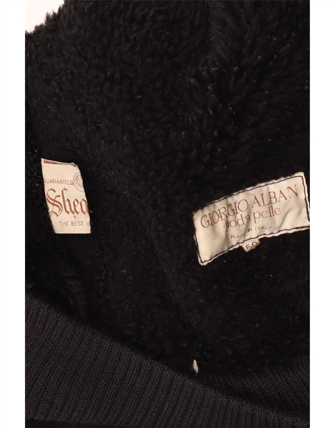 Vintage hombres shearling chaqueta IT 50 grande negro shearling