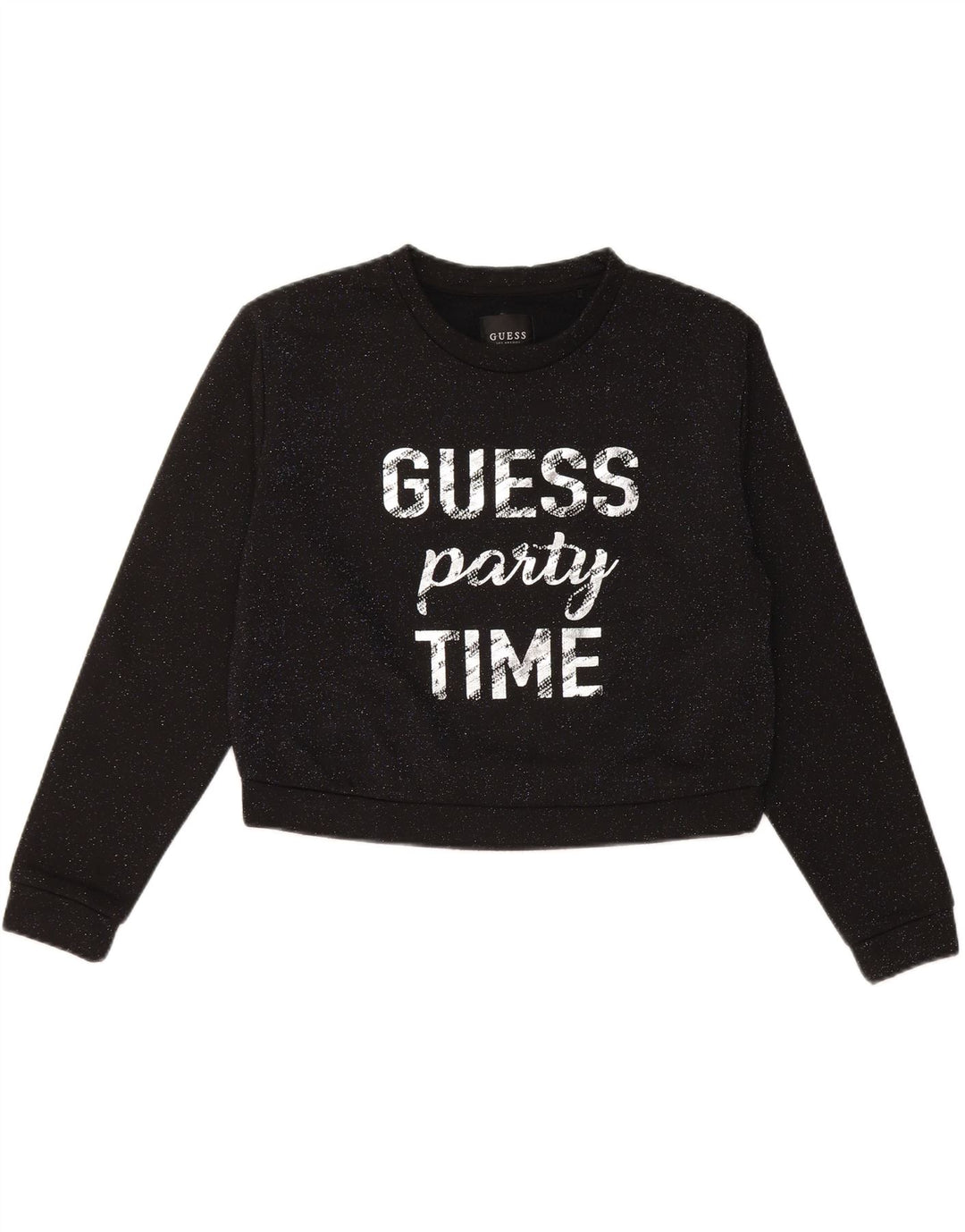 GUESS Sudadera corta extragrande para mujer UK 10 Small Black Moteado