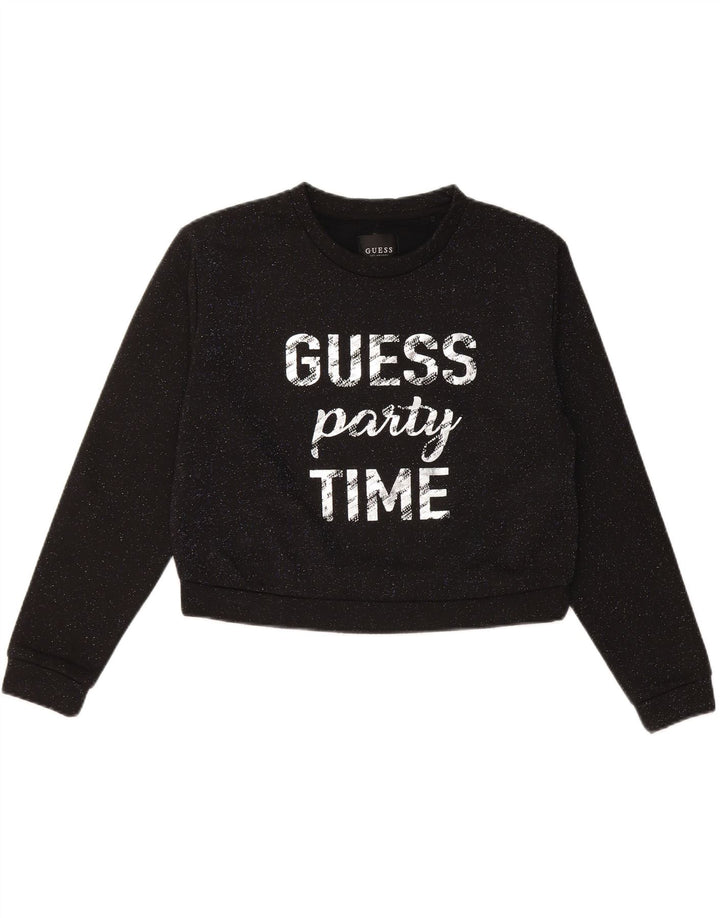 GUESS Sudadera corta extragrande para mujer UK 10 Small Black Moteado
