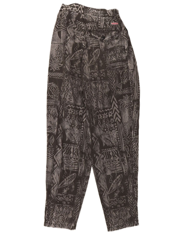 Pantalones cónicos con patrón abstracto vintage para mujer W24 L30 Gris