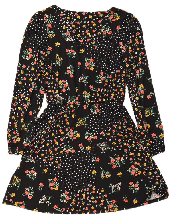 Oasis Vestido de manga larga para mujer UK 6 XS Poliéster floral negro