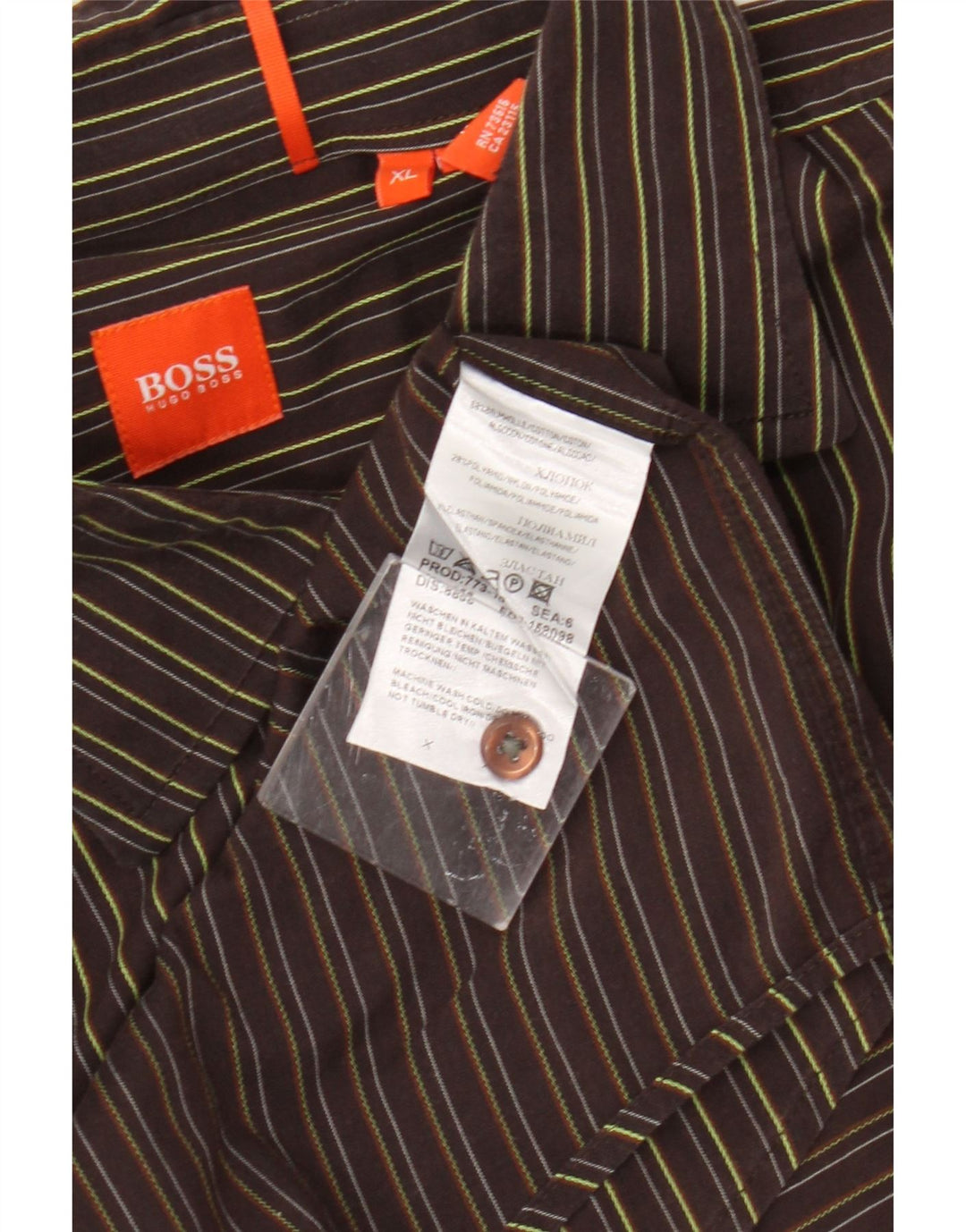 Hugo Boss Hombre Camisa Formal XL Algodón Rayas Marrón