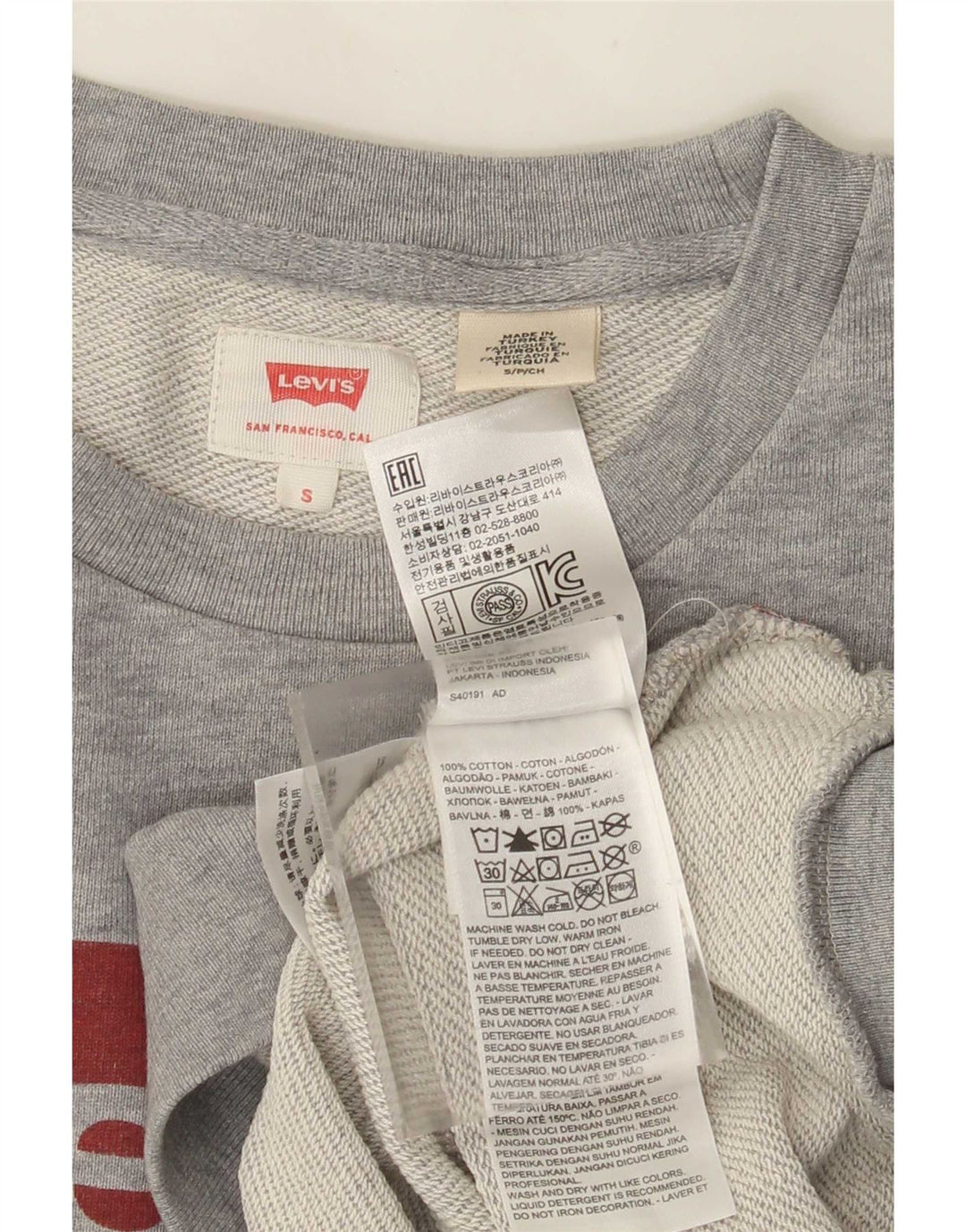 Levi's Hombre Sudadera Gráfica Jumper Small Gris Algodón