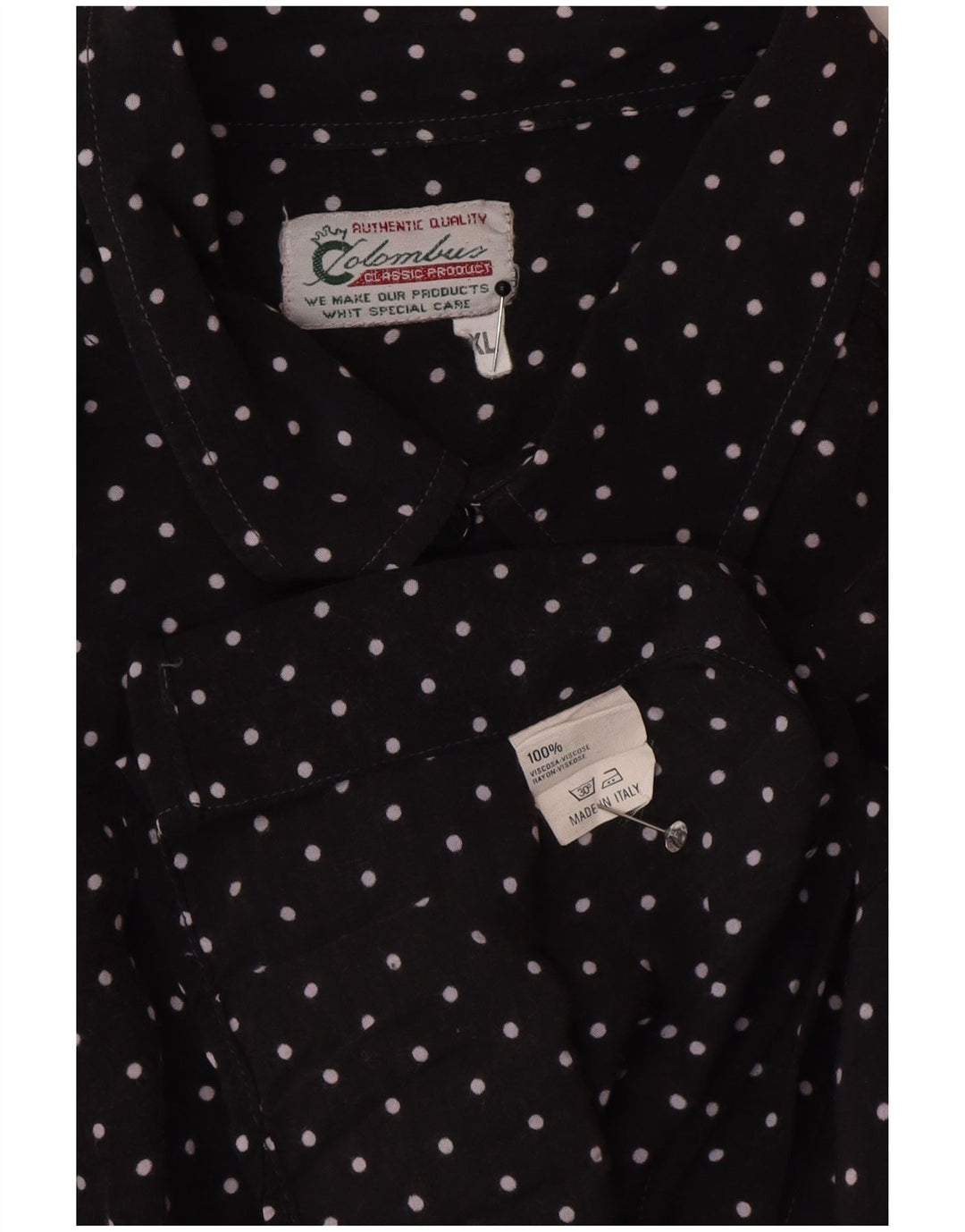 Camisa Colombus Hombre XL Viscosa Lunares Negros