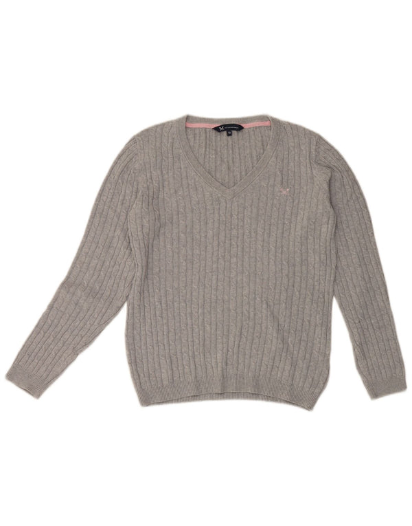 Crew Clothing Suéter con cuello en V para mujer UK 12 Algodón gris medio