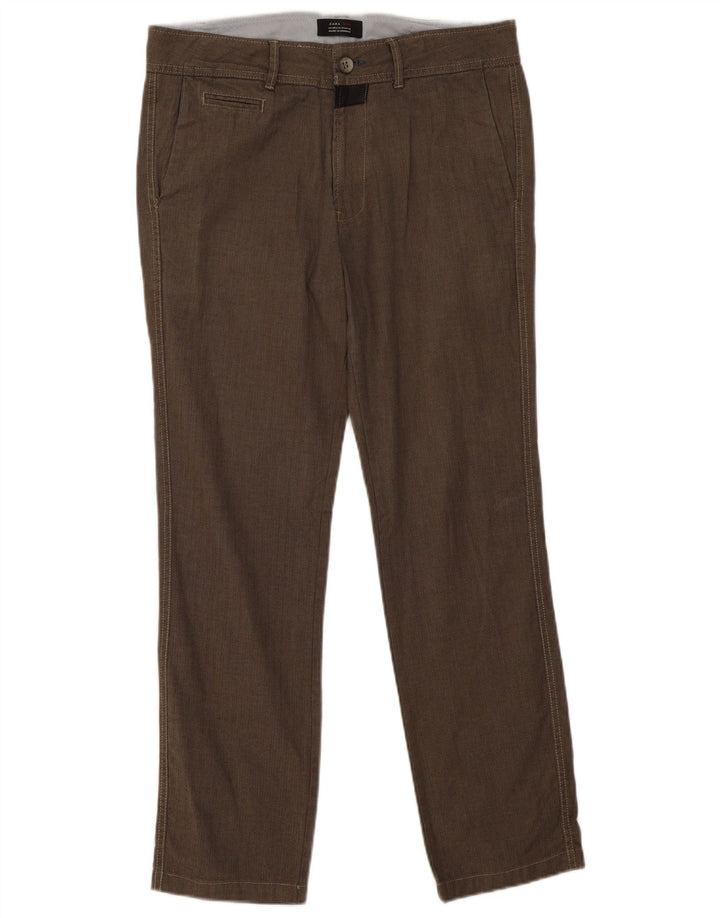 Zara Pantalón chino recto para hombre EU 40 Medium W31 L30 Grey Herringbone