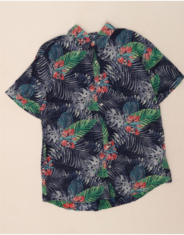 Izod Hombre Salt Water Camisa Manga Corta XL Azul Marino Floral Algodón Tropical