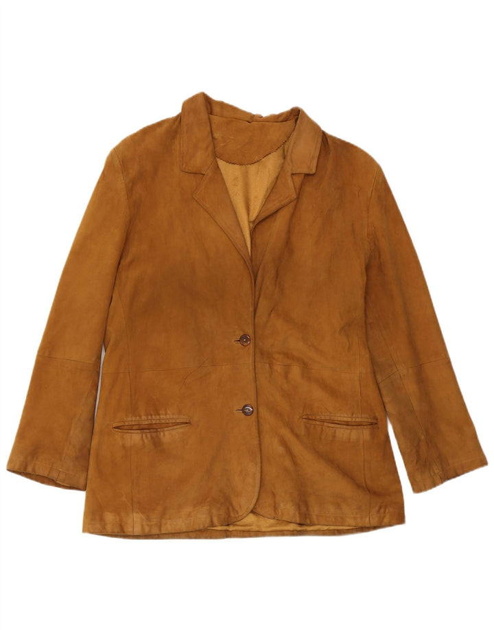 Vintage mujer 2 botones ante Blazer chaqueta IT 50 XL marrón