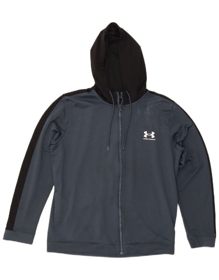 UNDER ARMOUR Mens Fitted Zip Hoodie Sweater Large Blue Colourblock