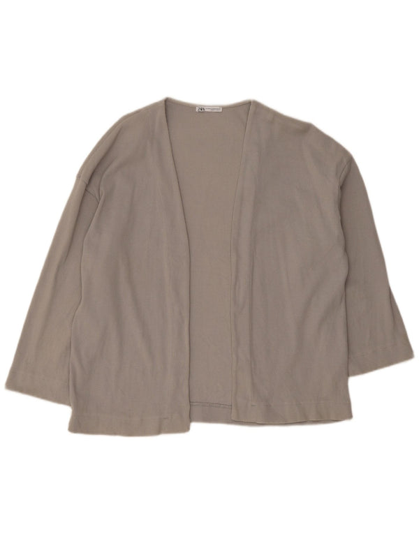 Zara Mujer Suéter Cárdigan Abierto De Manga 3/4 De Gran Tamaño UK 10 Small Gris
