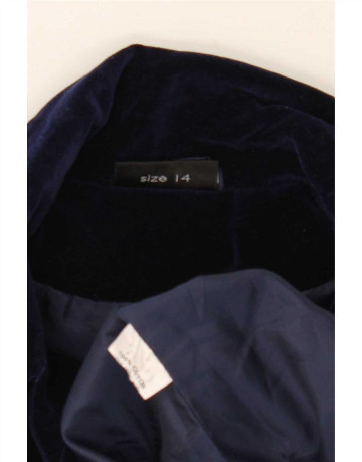 Vintage mujer 1 botón Blazer chaqueta Reino Unido 14 medio azul marino algodón