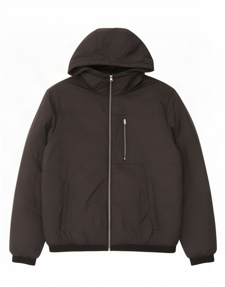 Zara Hombre Chaqueta Acolchada Con Capucha UK 38 Medium Negro