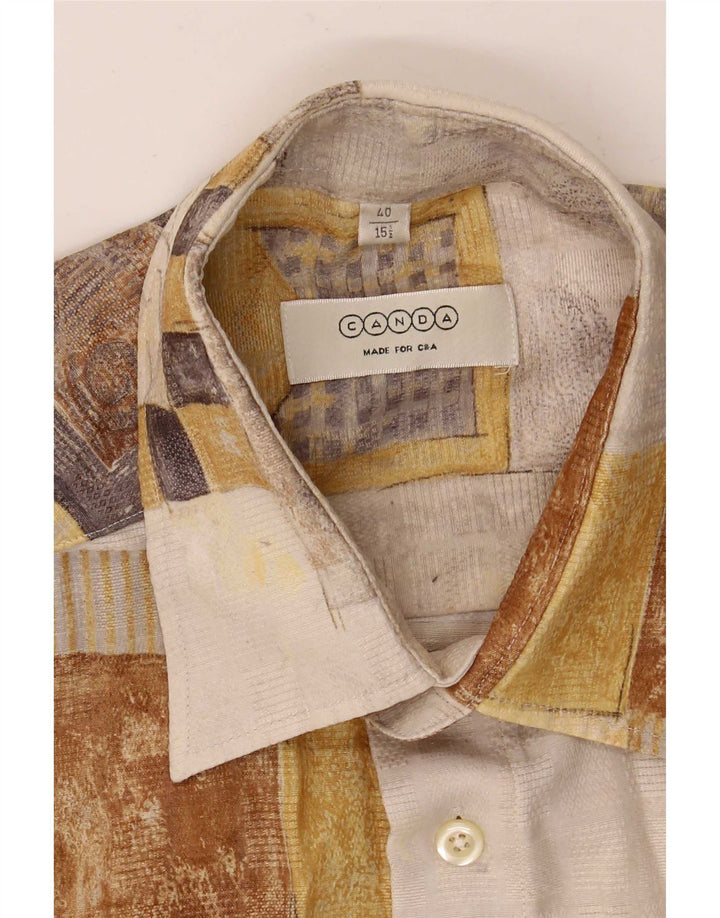 C&A Camisa de manga corta Canda para hombre Talla 40 15 1/2 Mediana Off White Geométrica