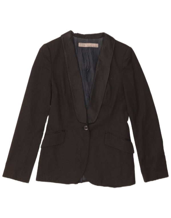 Zara Mujer Chaqueta Blazer De 1 Botón UK 8 Small Poliéster Negro
