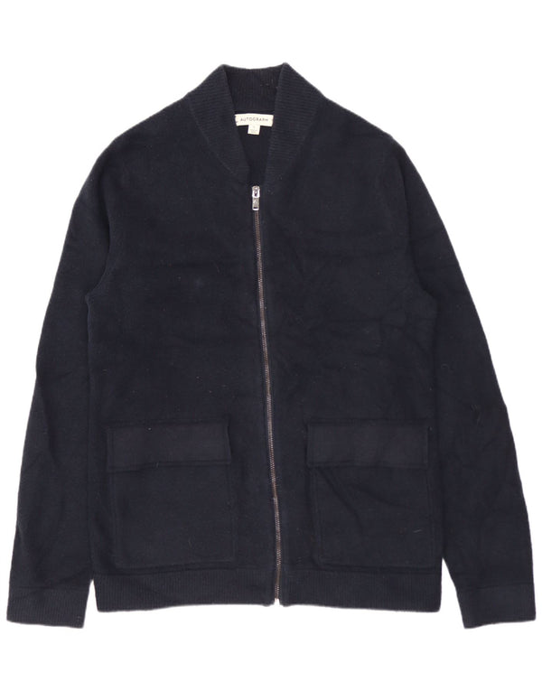 MARKS & SPENCER Mens Autograph Cardigan Sweater Small Navy Blue Polyamide