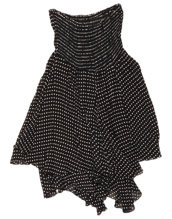 Vintage mujer asimétrico vestido sin tirantes Reino Unido 18 XL negro lunares viscosa