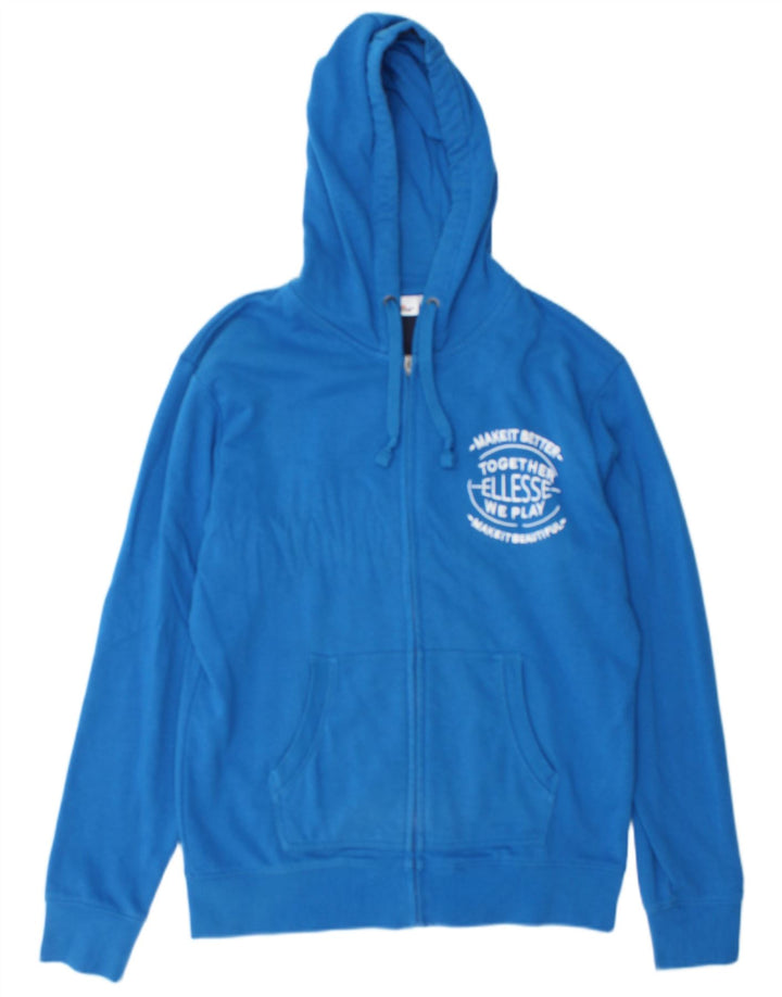 Ellesse Hombre Sudadera Con Capucha Y Cremallera Gráfica De Algodón Azul Medio