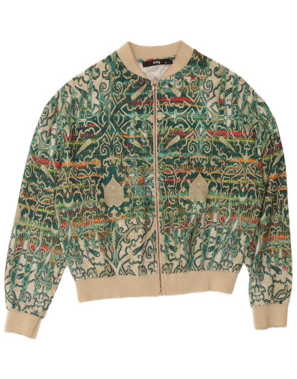 Vintage mujer bomber chaqueta EU 38 medio verde paisley