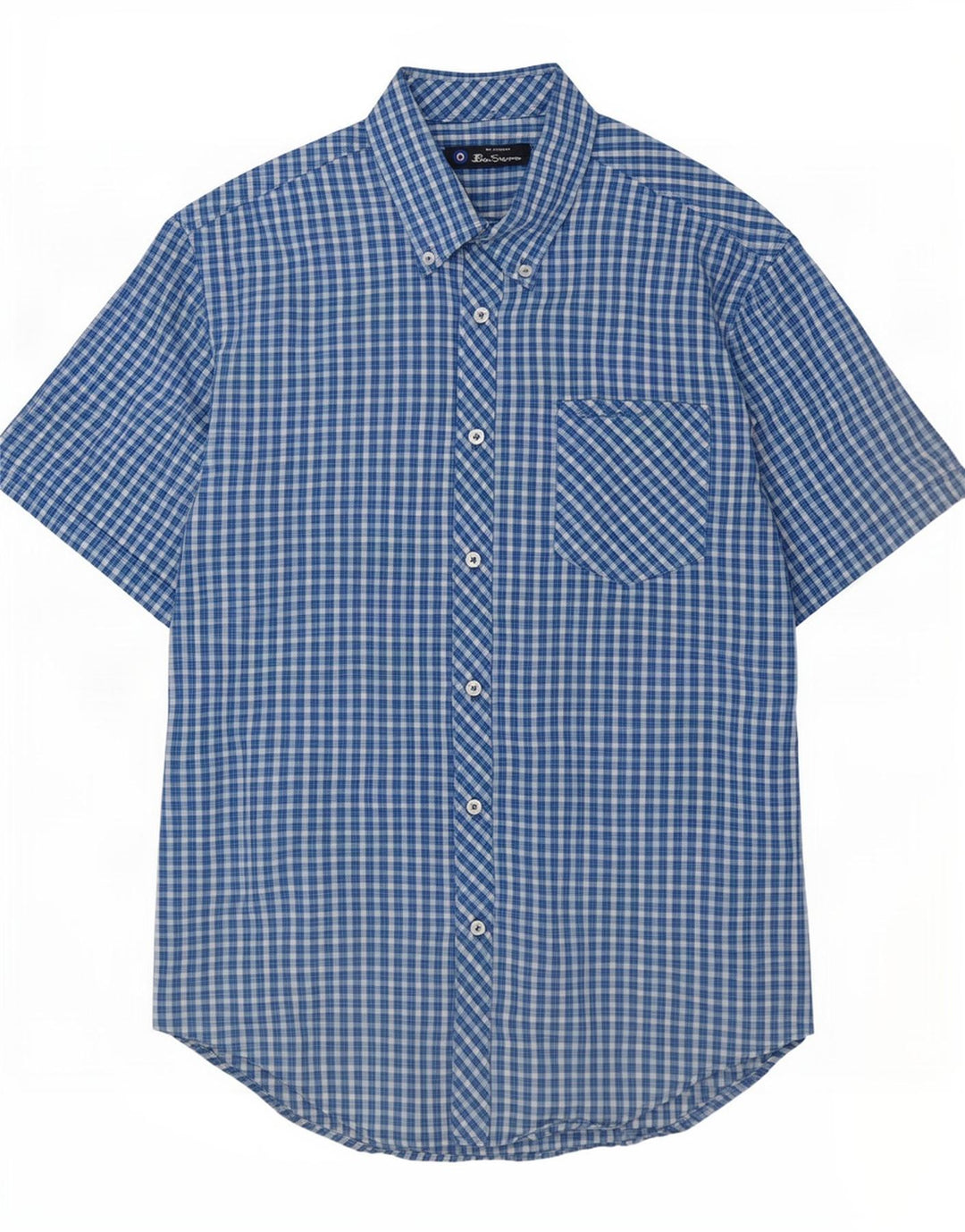 Ben Sherman Camisa de manga corta para hombre de algodón a cuadros azul medio