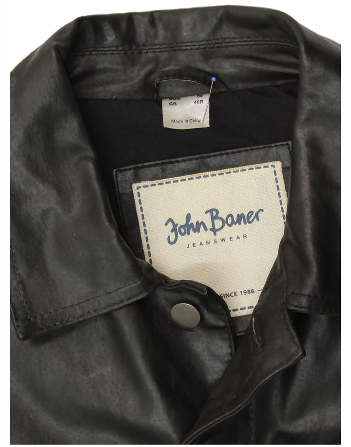 John Baner Chaqueta Bomber de Cuero para Hombre UK 40 Small Black Leather