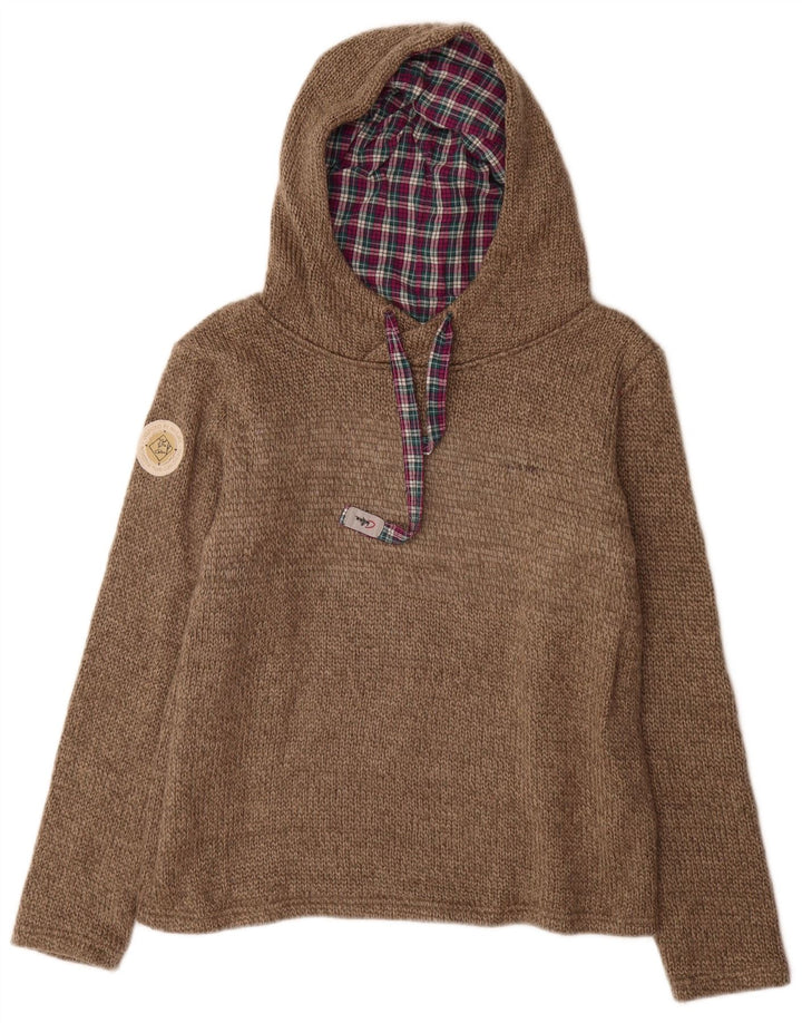 Vintage hombres con capucha jumper suéter tamaño 40 medio beige acrílico