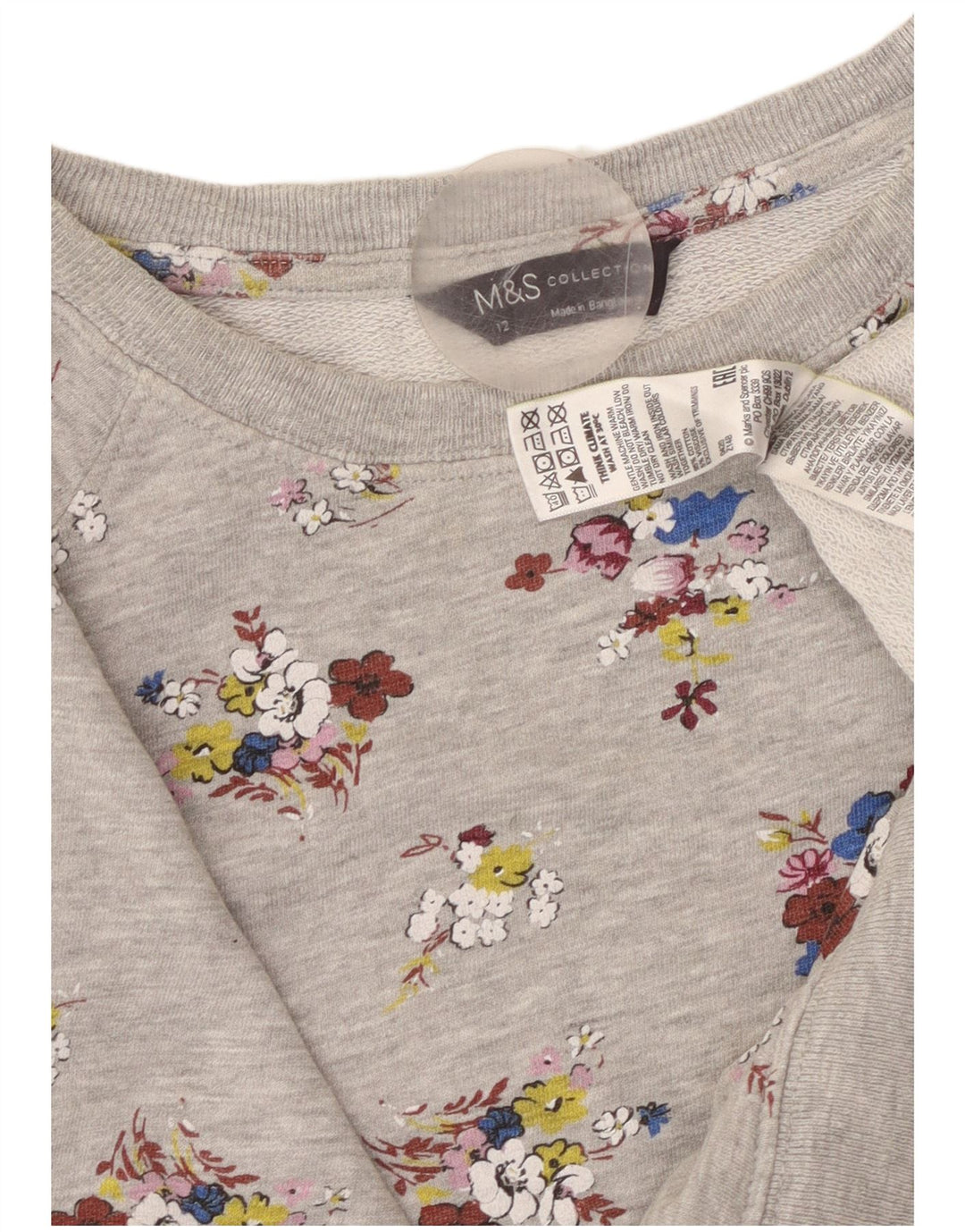 MARKS & SPENCER Sudadera corta para mujer Jersey UK 12 Gris medio Floral