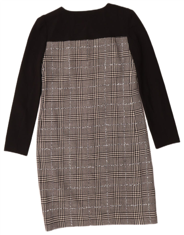 JAEGER Vestido tubo de manga larga para mujer UK 8 Small Lana de pata de gallo negra