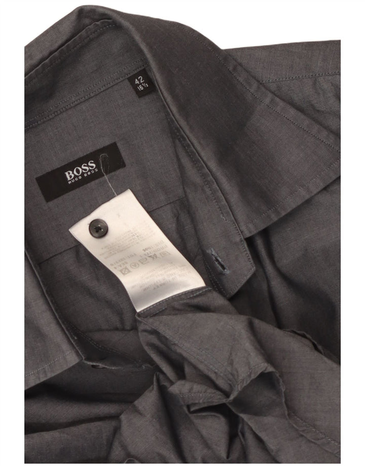 Hugo Boss Camisa para hombre Talla 42 16 1/2 Grande Gris Algodón