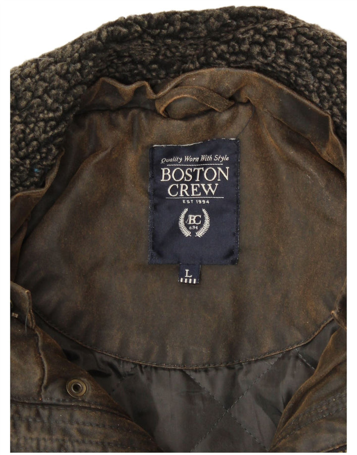 BOSTON CREW Chaqueta de algodón encerado para hombre Reino Unido 40 Algodón caqui grande
