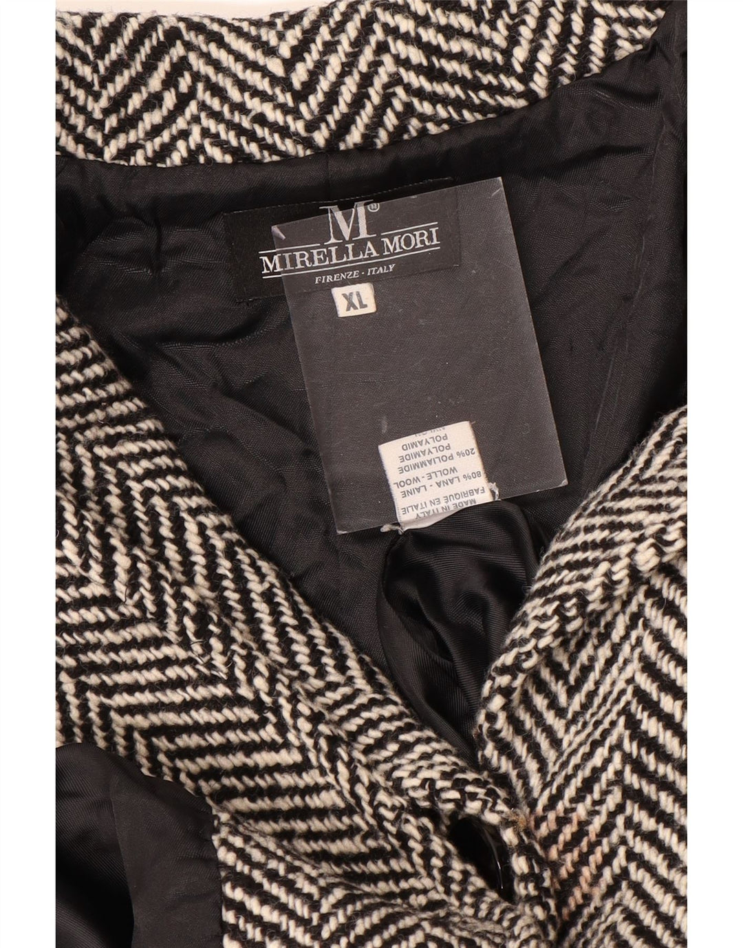MIRELLA MORI Abrigo extragrande para mujer UK 18 XL Lana en espiga negra