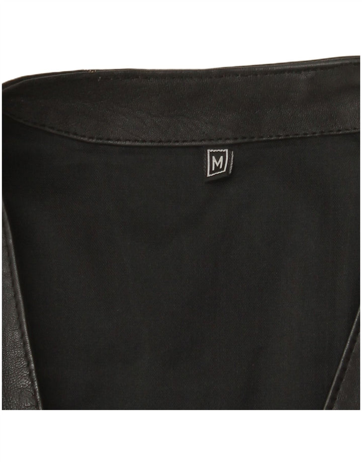 VINTAGE Chaleco de cuero para hombre Medio Negro