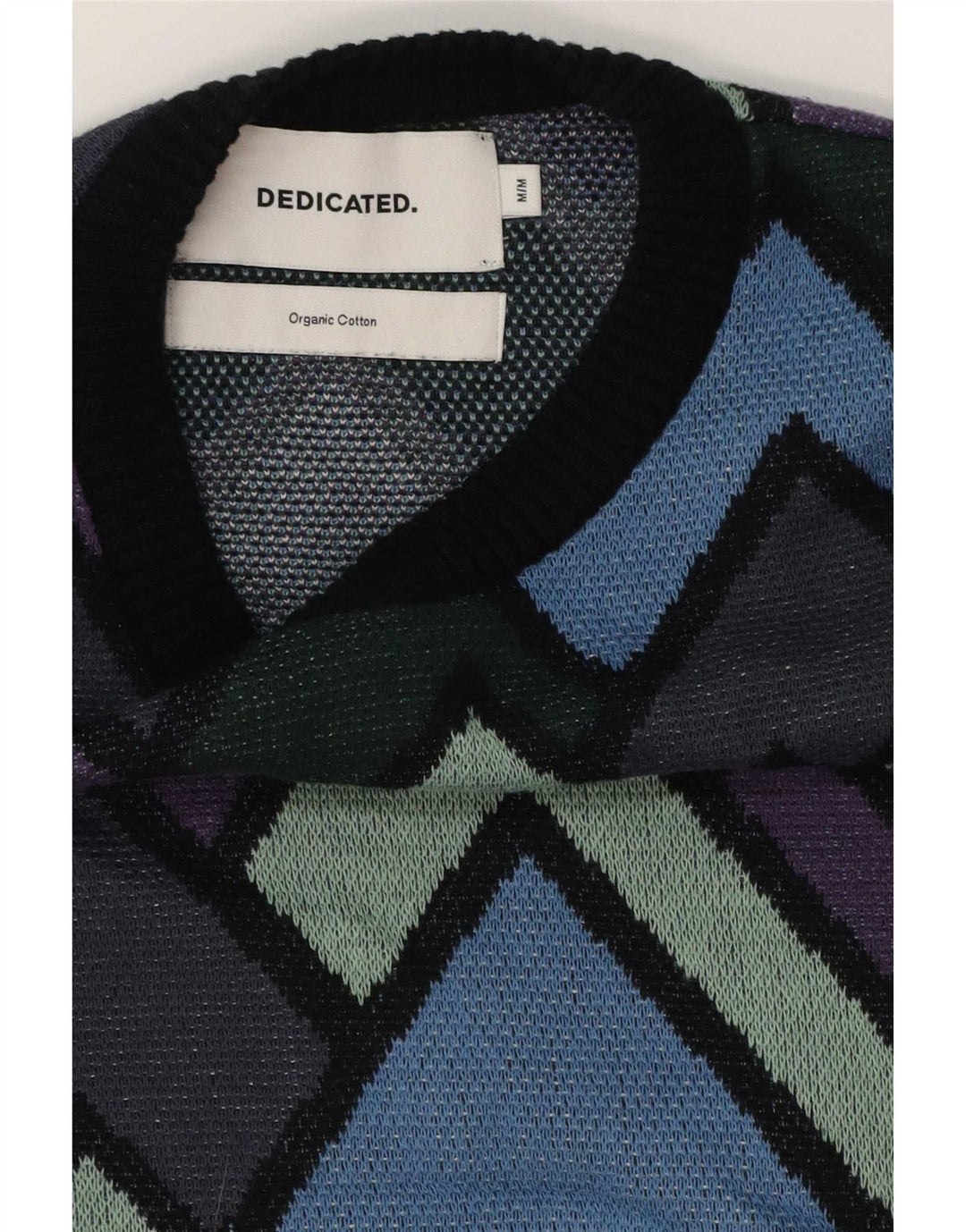 Vintage hombres cuello redondo jersey suéter medio multicolor algodón geométrico