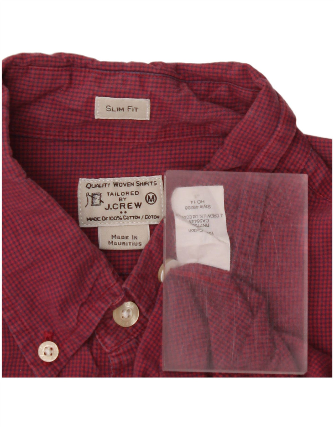 J. CREW Camisa ajustada a medida para hombre de algodón a cuadros rojos medianos