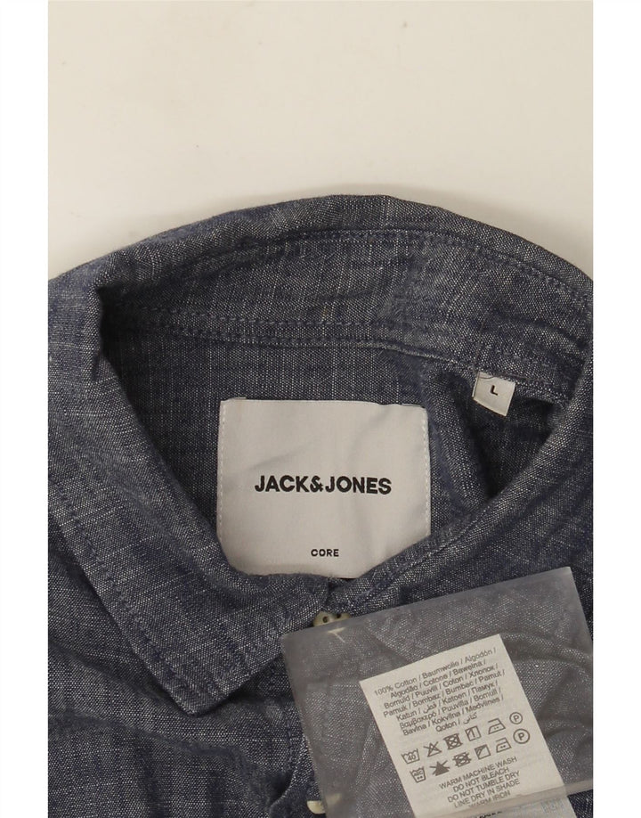 JACK & JONES Camisa básica para hombre de algodón moteado en azul marino grande