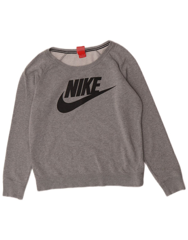 Nike - Sudadera holgada con estampado gráfico para mujer, talla 40, algodón gris medio