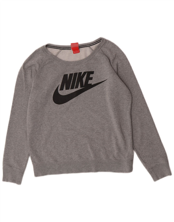 Nike - Sudadera holgada con estampado gráfico para mujer, talla 40, algodón gris medio