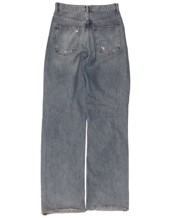 Zara Jeans De Pierna Ancha Desgastados De Cintura Alta Para Mujer EU 36 XS W26 L34 Azul
