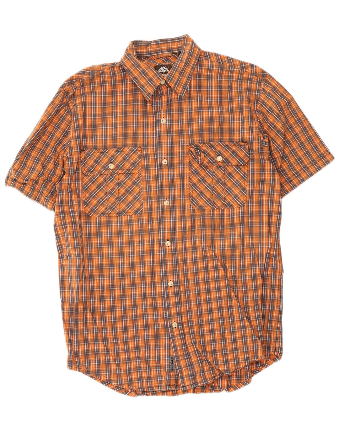 Timberland Camisa De Manga Corta Para Hombre Algodón A Cuadros Naranja Medio