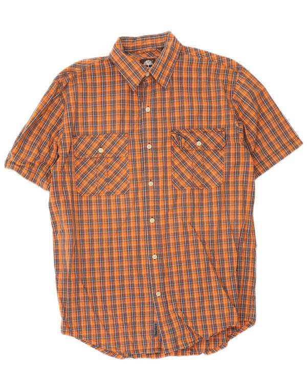 Timberland Camisa De Manga Corta Para Hombre Algodón A Cuadros Naranja Medio
