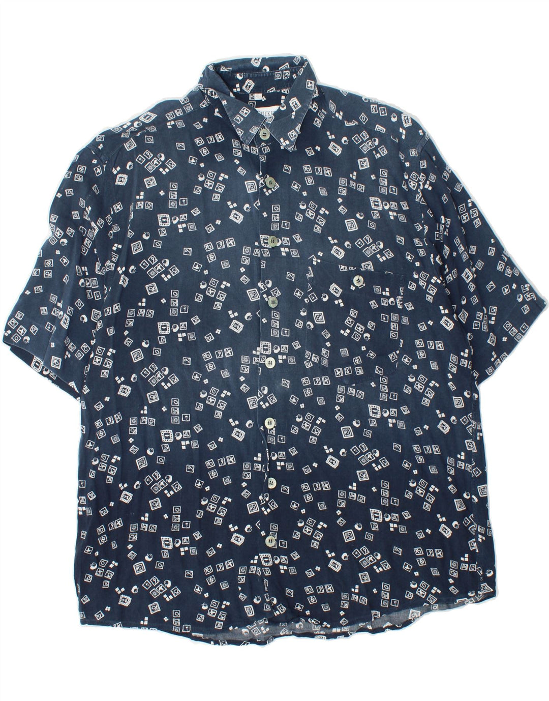 SEIDENSTICKER Mens Short Sleeve Shirt Size 41/42 Large Blue Geometric Vintage Seidensticker and Second-Hand Seidensticker from Messina Hembry 