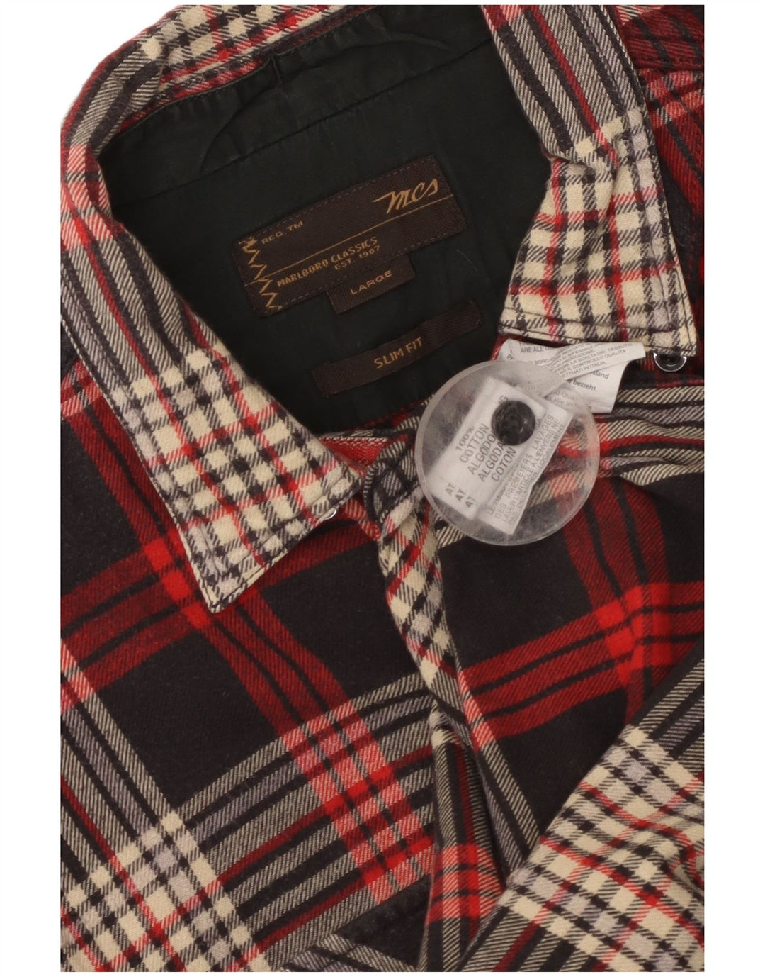 Marlboro Classics Camisa De Franela Slim Fit A Cuadros Para Hombre Cuadros Negros Grandes