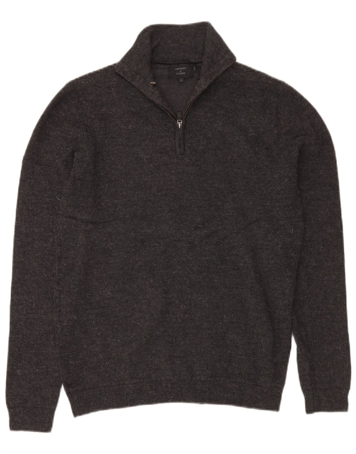 SUPERDRY Jersey con cuello y cremallera para hombre de lana merino gris medio