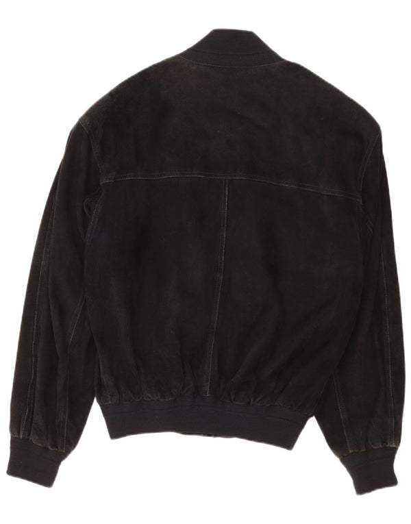Vintage hombres ante bomber chaqueta IT 48 cuero negro medio