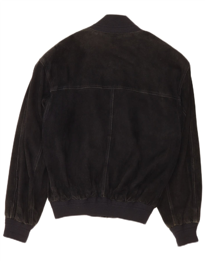 Vintage hombres ante bomber chaqueta IT 48 cuero negro medio