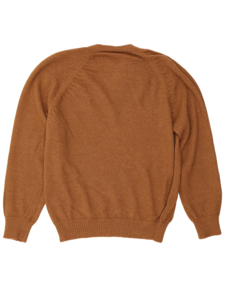 VINTAGE Mens V-Neck Jumper Sweater Medium Brown