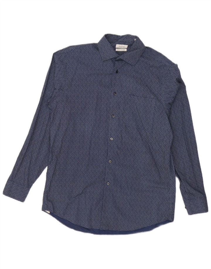 Calvin Klein Camisa de corte regular para hombre Talla 15 1/2 Mediana Azul marino manchada