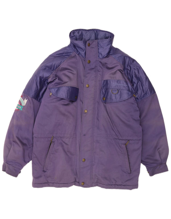 Sergio Tacchini Chaqueta acolchada holgada para hombre UK 40 Large Púrpura Colorblock