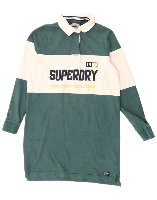 Superdry Womens Graphic Polo Dress UK 12 Medium Green Colourblock Cotton